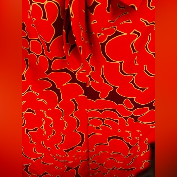 Women’s Designer Abbey Glass Red Poly Blend Geometric Bow MIDI Dress Size Small - Picture 5 of 8